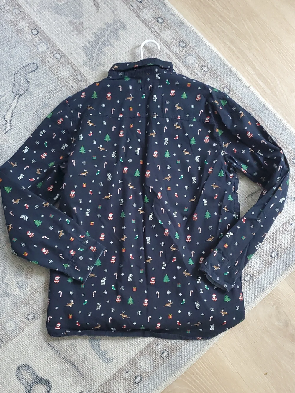 H&M Teen Boys L.O.G.G. Christmas Motif Cotton Button-Down Shirt Sz13-14y